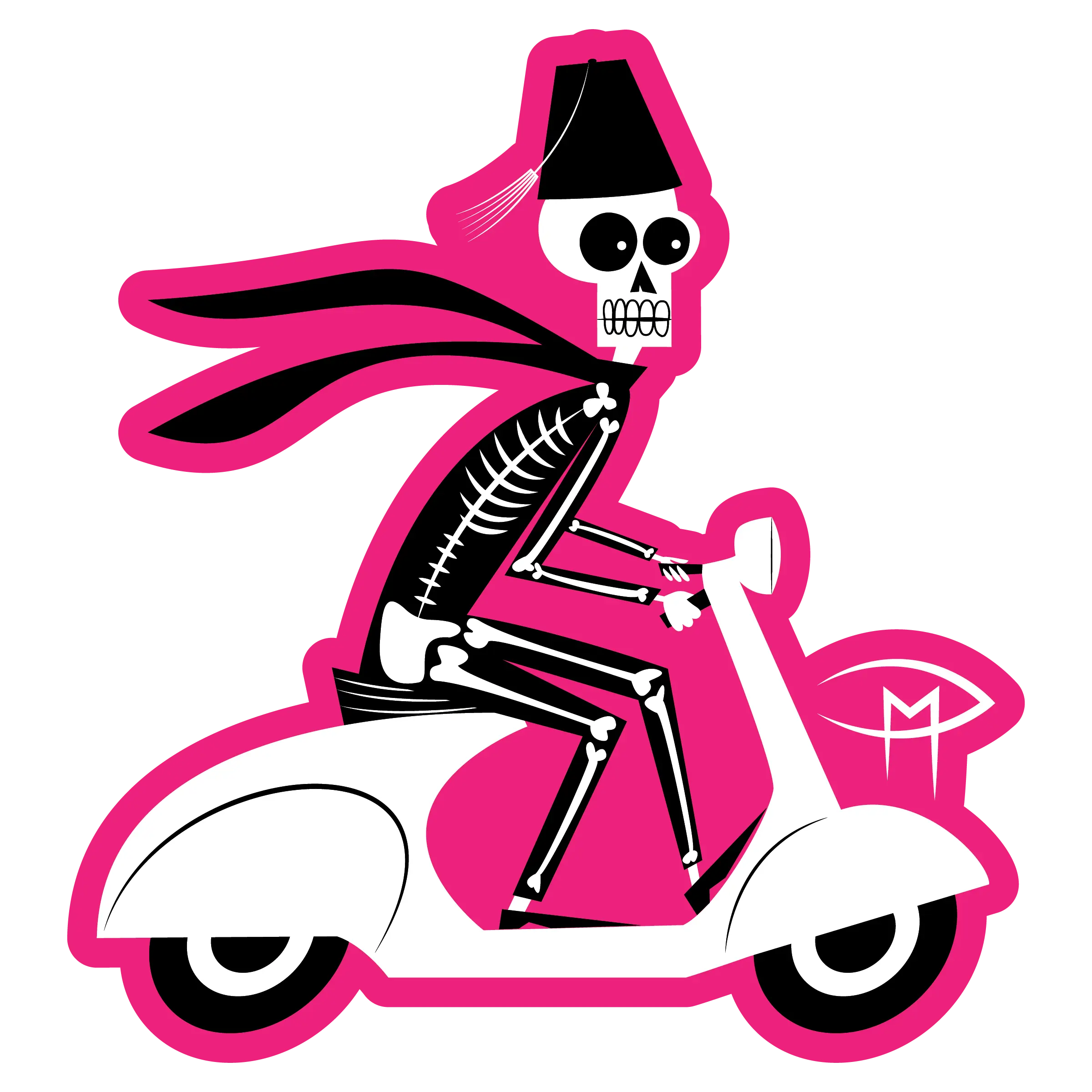 Skele On A Vespa With Fez Sticker Large 6"