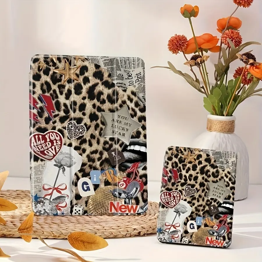 Newspaper Leopard Print Style Protective Case, Compatible with iPad 11/10/9/8/7/6/5th 9.7/10.2/10.9 inch, iPad Air 7/6/5/4/3/2/1 9.7/10.5/10.9/11 inch, iPad Pro 2024/7/6/5/4/3 11 inch, iPad mini 7/6 (8.3-Inch), Soft Drop Protection