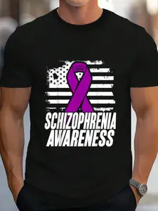 100% Cotton Schizophrenia T-Shirt - Purple Awareness Ribbon T-Shirt Women's Men's Graphic Tee Crew Neck summer vacation Tops