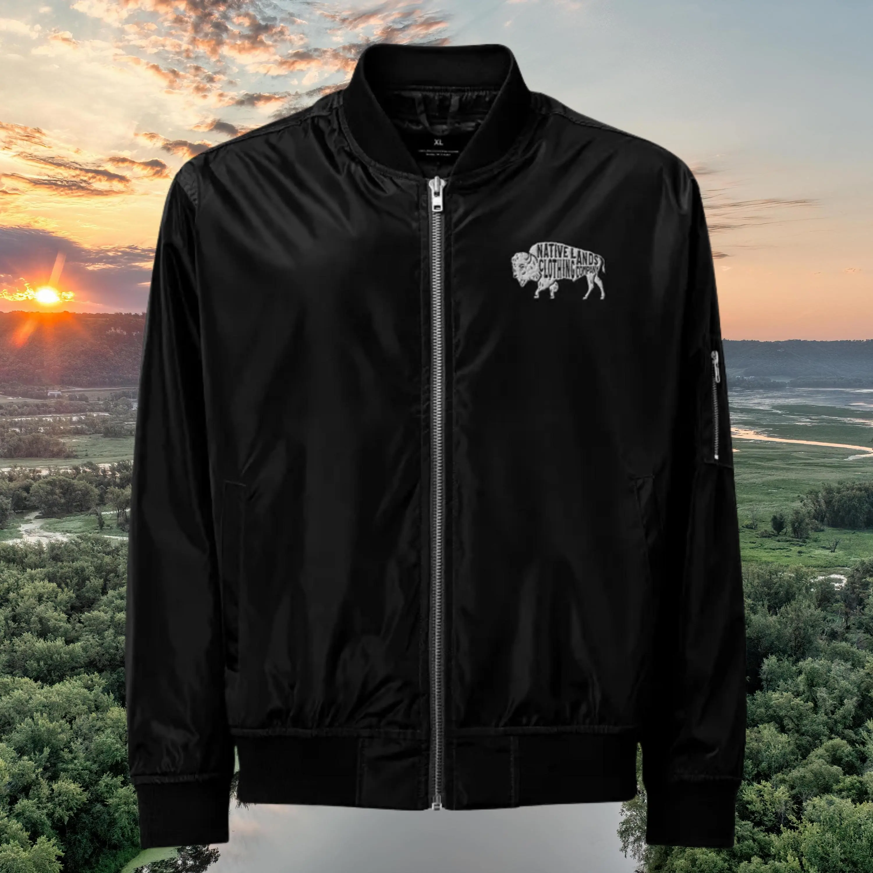 Bison Embroidered Bomber Jacket - Premium Recycled - Honoring First Nations, Inuit, Native American Indigenous Cultures