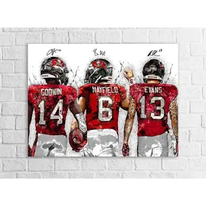 [UNFRAMED] Baker Mayfield Mike Evans Chris Godwin Poster Capturing Offensive Firepower, Tampa Bay Football Wall Art for Man Cave and Office Decor
