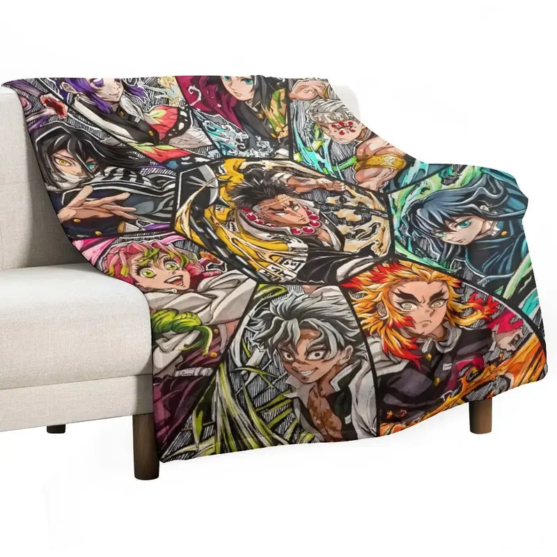 Ultra-Soft Anime Print Flannel Throw Blanket Home Sofa Bedroom Dorm Couch Office Car Travel Blankets Gift for Men Women Boys Girls