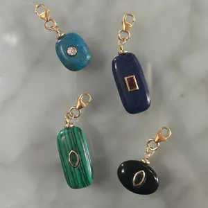 Protect Your Peace �C Gemstone Clip-On Charms in Turquoise Blue Lapis Green Malachite & Black Onyx for Personalized Jewelry
