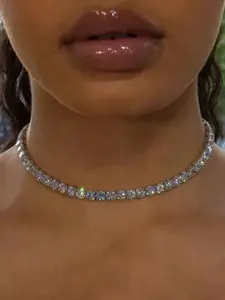 Rhinestone Necklace for Women, Elegant Diamond Inlaid Choker, Perfect for Formal Occasions & Party Wear, Stylish Shiny Fashion Jewelry, Rhinestone Decorated Necklace, Jewelry Accessories