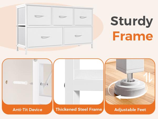Sweetcrispy 5-Drawer Sturdy Chest of Drawers - Modern Dresser Storage Chest with Fabric Bins & Black Wood Top, Organizer Storage, Furniture for Small Spaces, Small Room Organization Products, Apartment Credenza Cabinet, Closet Organization, Storage Organi
