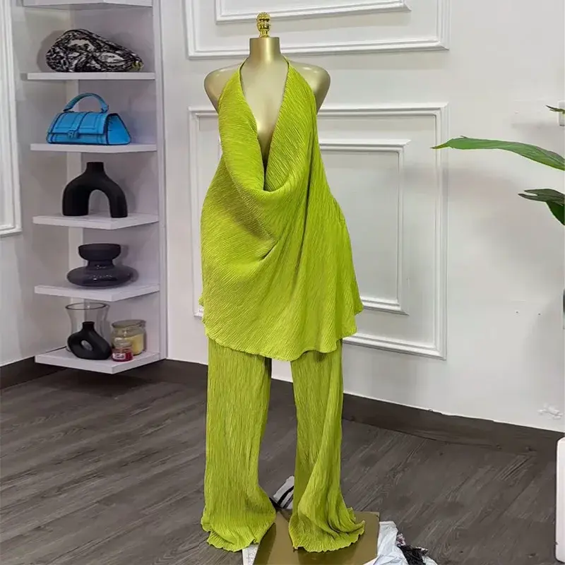 Autumn and winter clothing Fashion Women's Set Deep V neck Halter Top and Wide Leg Pants Suits 2025 new Street Party Two Piece Sets Outfits Tracksuit