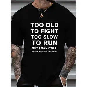 Plus Size Men'S T-Shirt, Letters Print, Summer Trendy Short Sleeve Tees For Male, Big & Tall