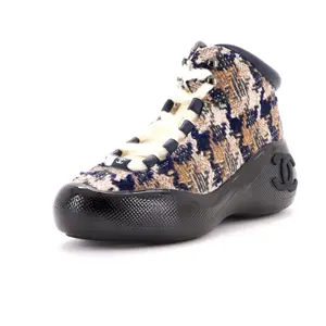 Pre-owned Chanel Women's Coco Neige CC Chunky High-Top Sneakers Tweed by Rebag
