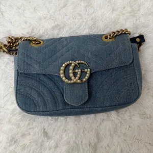Pre-owned GUCCI Denim Crossbody Bags GG Marmont Pearl Chain