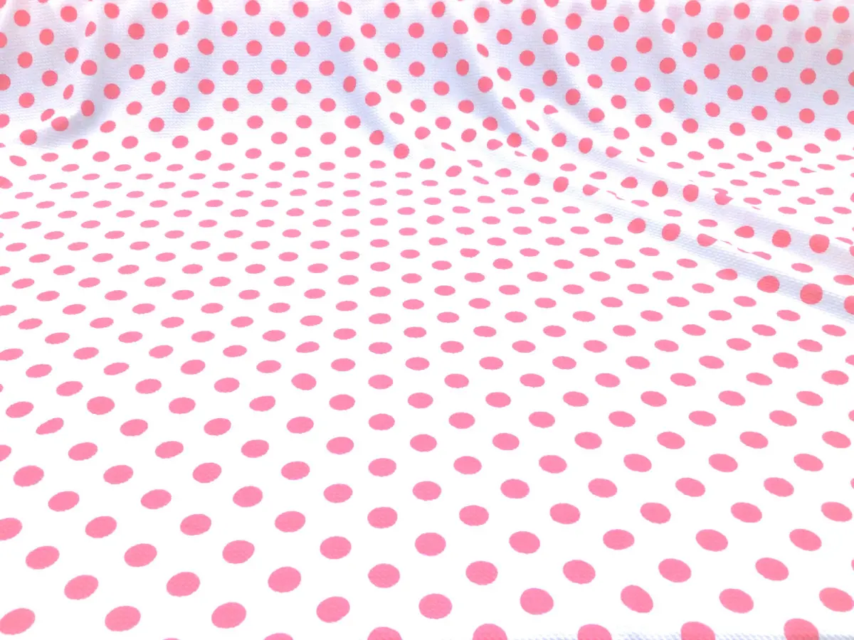 Bullet Printed Liverpool Textured Fabric 4 way Stretch White Pink Polka Dot U20