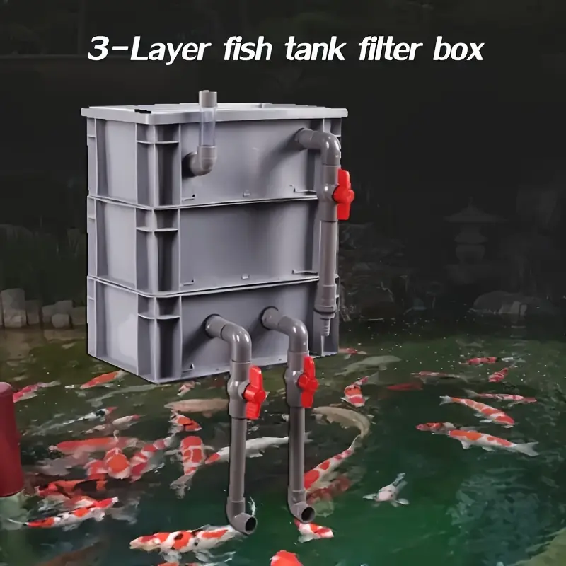 Aquarium Filter Box for Fish Tanks And Ponds - Non-Electric, Battery-Free Water Circulation System with Multiple Filtration System, Gray (No Filter Media Included)