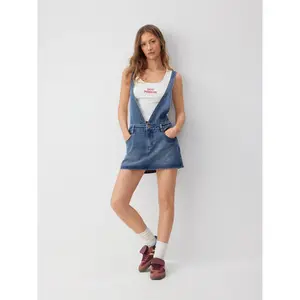 Cider Cider Denim Buckle Up Pinafore Mini Dress