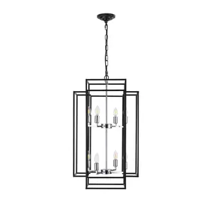 18" Modern 8-Light Geometric Pendant Chandelier, Black & Chrome, 18.10 x 18.10 x 30.70 in, Open Frame Globe Shape, Metal Construction, Adjustable Hanging Rod up to 60", E12 Base for Foyer Dining Room Kitchen Island
