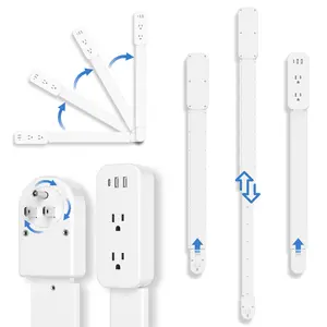 5-in-1 Outlet Extender Stick with 22-34 Inch Extendable Cord 180° Rotating Plug 3M Velcro for Wall 2 USB-A 1 USB-C Solve Hidden Outlet Problems Aesthetic Power Strip