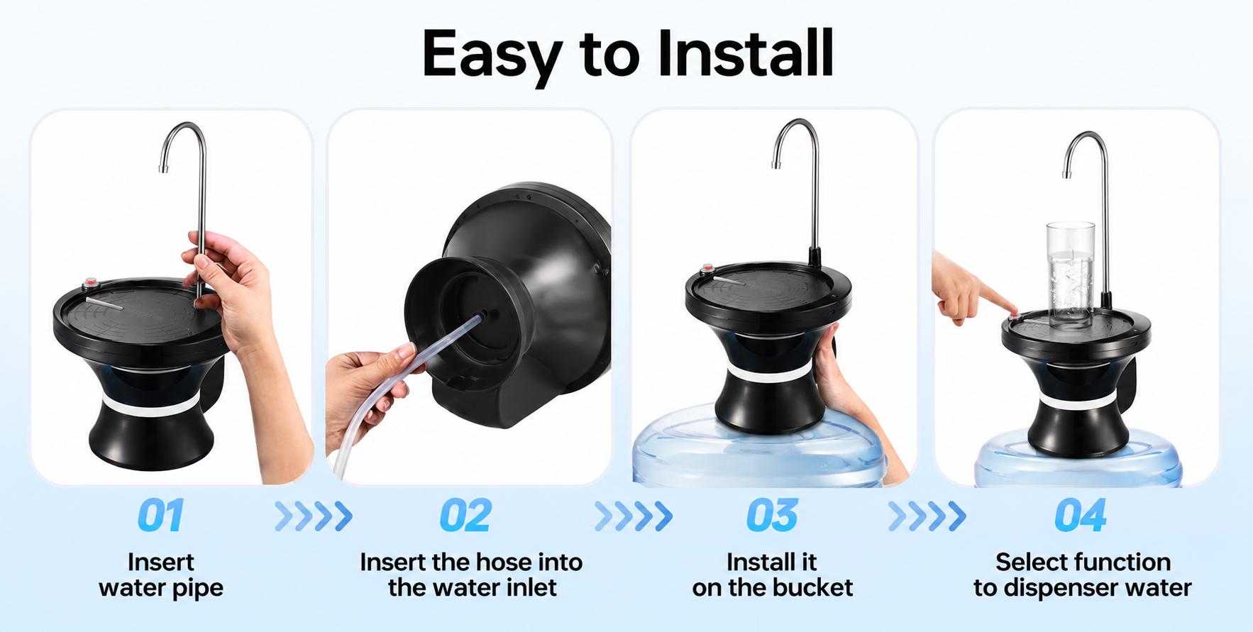Water Dispenser for 5 Gallon Bottle, Rechargeable USB Water Pump with Automatic & Manual Dispensing Modes, Fits 2-5 Gallon Bottles, Bottle & Countertop Use, Large Tray, Stainless Steel Spout, BPA-Free Silicone Tube for Home, Office & Camping