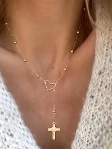 Women's Zirconia Cross Pendant Necklace, Stainless Steel Chain, Casual Fashion Jewelry for All Seasons, Dainty cross necklace