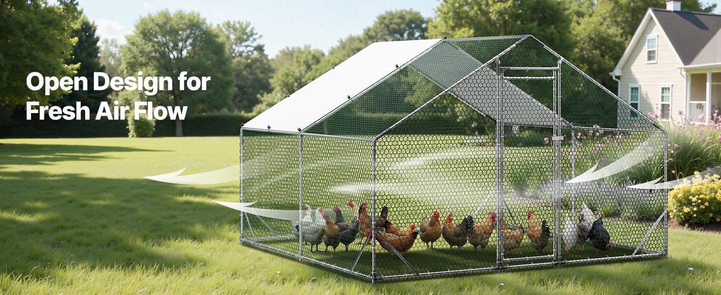 VEVOR Enclosed Chicken Cage, 9.8x9.8x6.6ft Walk-In Poultry Coop with Waterproof Cover, Sturdy Frame, Spire Roof, Spiral-Bottom Guard, Predator-Proof Mesh, All-Seasons Weather Resistance for Backyard Farm Hens (Walk-In Care Ease)#BackToSchool VEVOR Enclosed Chicken Cage, 9.8x9.8x6.6ft Walk-In Poultry Coop with Waterproof Cover, Sturdy Frame, Spire Roof, Spiral-Bottom Guard, Predator-Proof Mesh, All-Seasons Weather Resistance for Backyard Farm Hens (Walk-In Care Ease)#BackToSchool