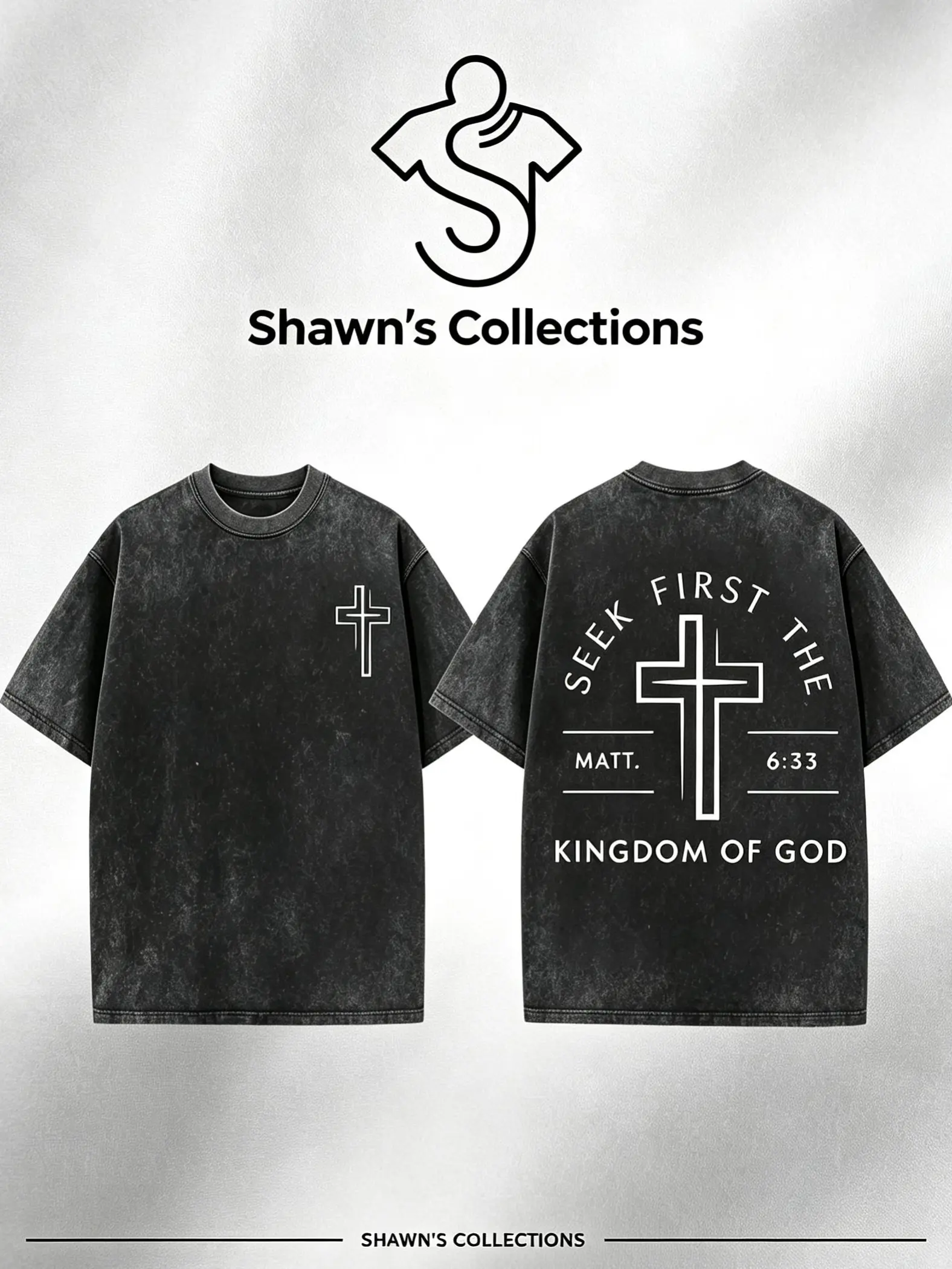 Shawn's Vintage Washed Seek First The Kingdom Of God Cross Oversized T Shirt,Matt 6:33 Bible Verse Front Back Graphic Tee,Retro Christian Faith Scripture Print Streetwear Top,Men Heavyweight Casual Religious Short Sleeve Grunge Washed Tee