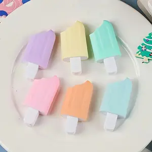 6pcs Fluorescent Mini Ice Cream Popsicles Graffiti Painting Journal Marker Pen Set in Colorful Pens