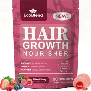 EcoBlend Women's Hair Growth Gummies - Natural Biotin Supplement for Fuller Locks, Thinning Hair & Brittle Nails, Juicy Mixed Berry Flavor, 45-Day Supply (90 Ct)