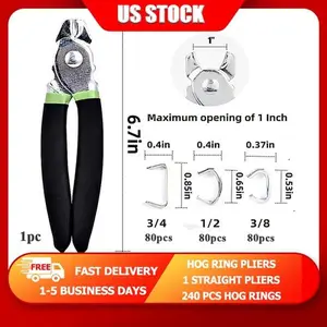 Straight Hog Ring Pliers 240Pcs 3/4 1/2 3/8 inch Rings Kit Upholstery Seat Cover