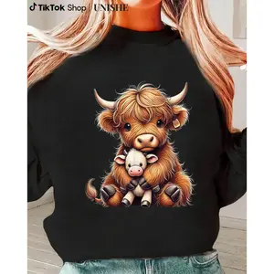 Durable Highland Cow Long Sleeve Sweatshirt Made for Farming Life