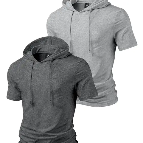 Men's 2-Pack Hooded T-Shirts, Lightweight Short-Sleeve Casual Tees, Practical Summer Tops for Gym Workouts and Daily Wear Menswear Stylish Pullover Tee Streetwear Trendy  Sweatshirts Sports Shirt Workout Tshirt