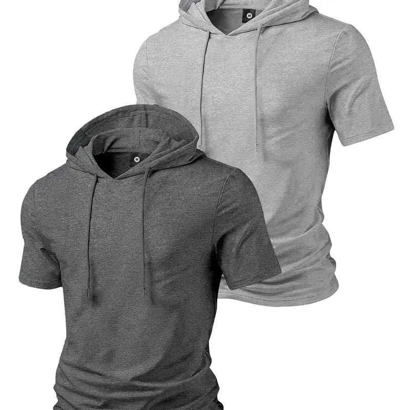 Men's 2-Pack Hooded T-Shirts, Lightweight Short-Sleeve Casual Tees, Practical Summer Tops for Gym Workouts and Daily Wear Menswear Stylish Pullover Tee Streetwear Trendy  Sweatshirts Sports Shirt Workout Tshirt