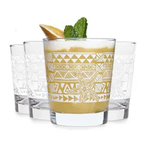 Libbey Tiki Rocks Glasses Set, Vintage-style Glassware Drinking Glasses Set of 4, Exotic, Dishwasher Safe Glasses for Backyard Luau or Pool Party
