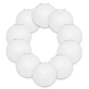 10-Pack 14 Inch White Parallel Ribbing Round Paper Lanterns