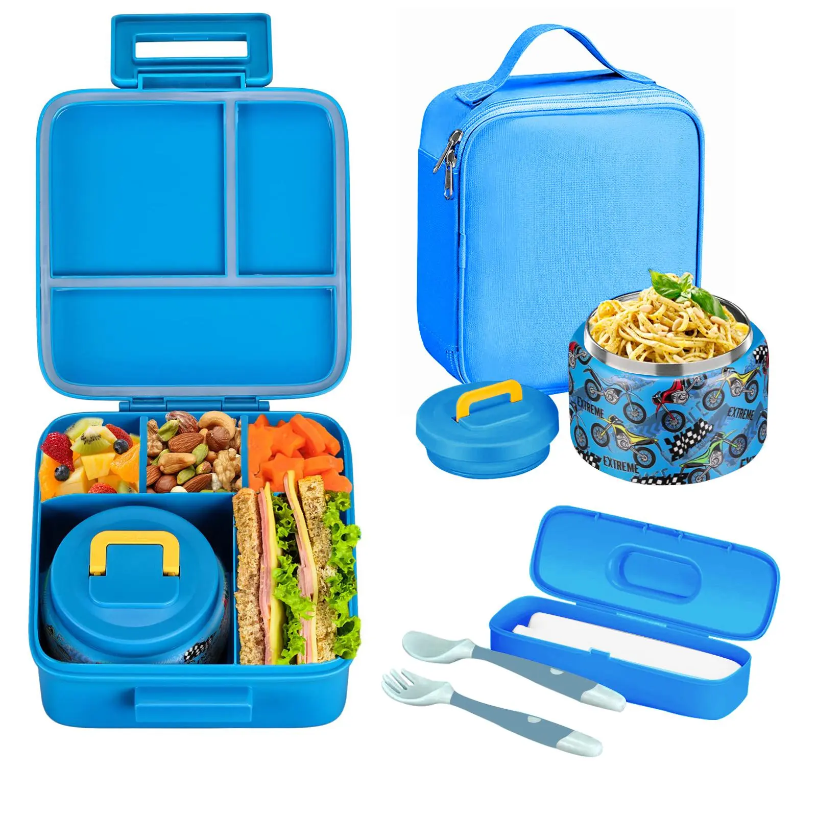 Lunch Box Set, 1 Set Including Portable Lunch Box, Leakproof Lunch Box, Insulated Food Jar, Lunch Bag, Fork & Spoon, Kitchen Gadgets Leak-proof Lunch Container for School Office Outdoor Picnic Leakproof Insulated Lunchbox