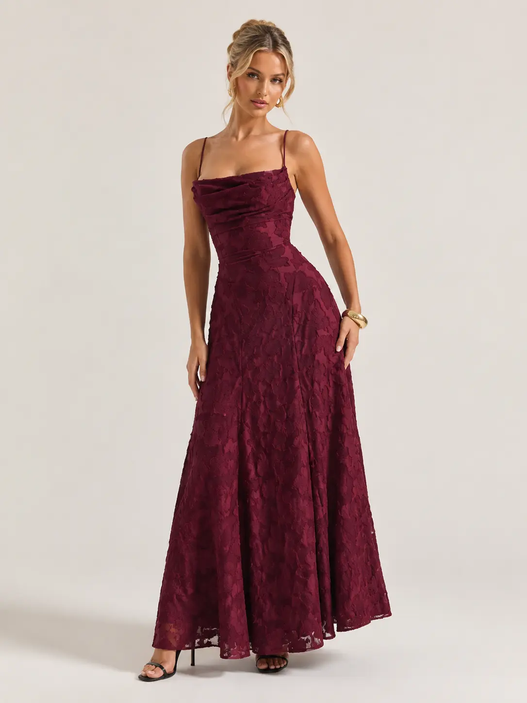 2026 Fall US Sexy Lace Mermaid Maxi Dress Women Spaghetti Strap Square Neck Mid Waist Ruched Cross Back Tie Flowy Big Swing Long Gown Formal Wedding Guest Evening Party Dance Dress XS-XL