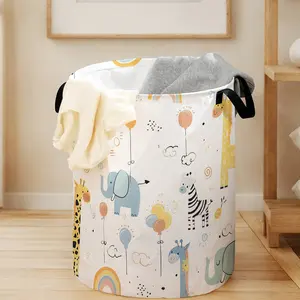 Cute Animal Print Laundry Basket Organizer with Handles, Durable Foldable Design for Home Storage, Large Capacity for Clothes and Toys