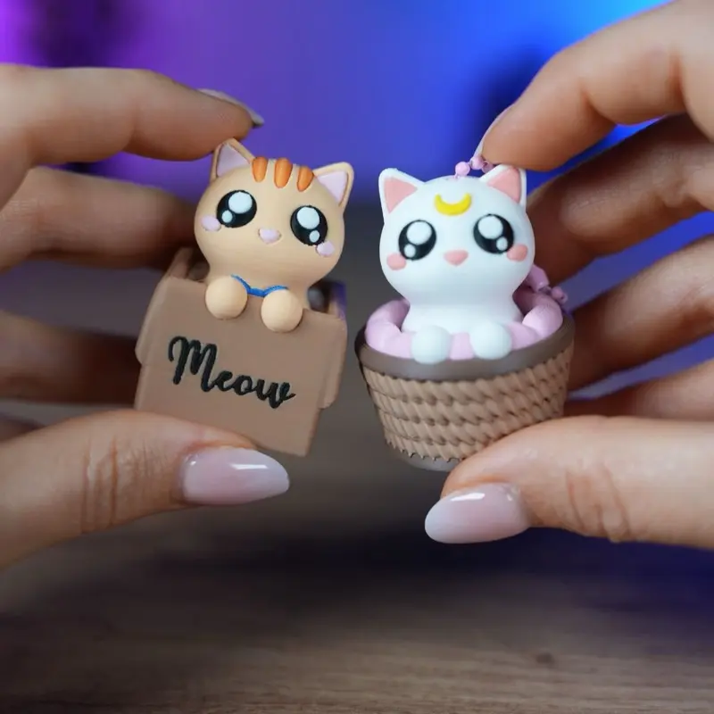3D Printed Cat Clicker Keychain, Kawaii Pocket Sensory Fidget Toy, Stress Relief Gift