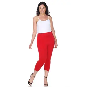 212 MAIN Women's Plus Size Polyester Brushed Knit Cropped Capri Leggings - Super Soft, Super Stretch Elastic Basic Bottoms, White, 1-Size (Dog & Cat Costume Compatible)