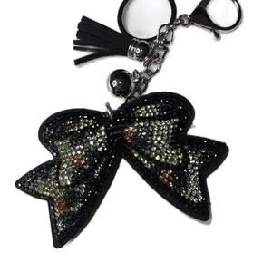 Brown Leopard Print Bag Chain or Keychain, Fashion Accessory with Sparkly Bow Design and Tassel Accents