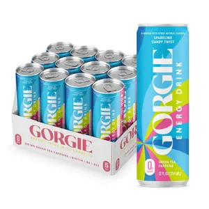 GORGIE Sugar Free Natural Energy Drinks, Sparkling Candy Twist (12 Pack) - Healthy Energy Drinks - Natural Coffee Replacement with Green Tea Caffeine and Biotin - 150mg Caffeine, Vegan, & Low Calorie Beverage