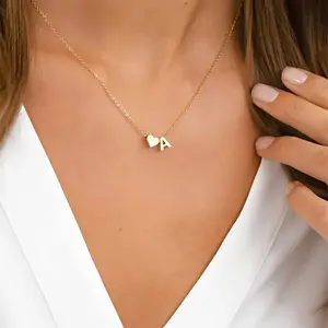 Stainless Steel Initial Letter Mini Heart Pendant Necklace For Women A-Z Alphabet Choker Chain Jewelry Christmas Gift