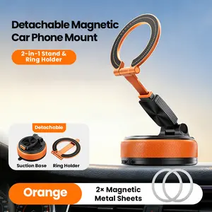 【NEW】2026 2-IN-1 Magnetic Car Phone Holder, Detachable Magsafe Mount with Super Strong Vacuum Suction Cup, 360-Degree Rotation, 1-Click Locking, Compatible with iPhone & Android Smartphones, Suitable for Leather, Plastic & Smooth Surfaces
