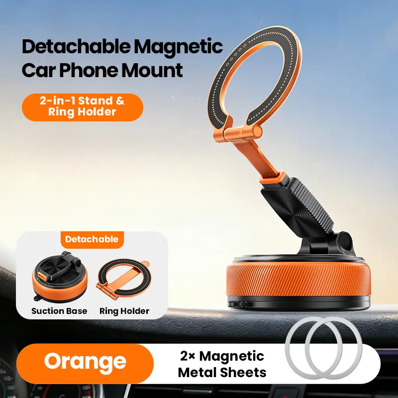 【NEW】2026 2-IN-1 Magnetic Car Phone Holder, Detachable Magsafe Mount with Super Strong Vacuum Suction Cup, 360-Degree Rotation, 1-Click Locking, Compatible with iPhone & Android Smartphones, Suitable for Leather, Plastic & Smooth Surfaces