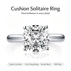 3CT Cushion Cut Moissanite Solitaire Ring, Plain S925 Silver Polished Band, Quiet Luxury Evening Statement Engagement Ring beautiful ring