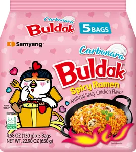 Buldak Korean Spicy Chicken Stir Fried Ramen Carbonara Flavor Super Hot Spicy Noodles Authentic Ramyun (Pack of 5)