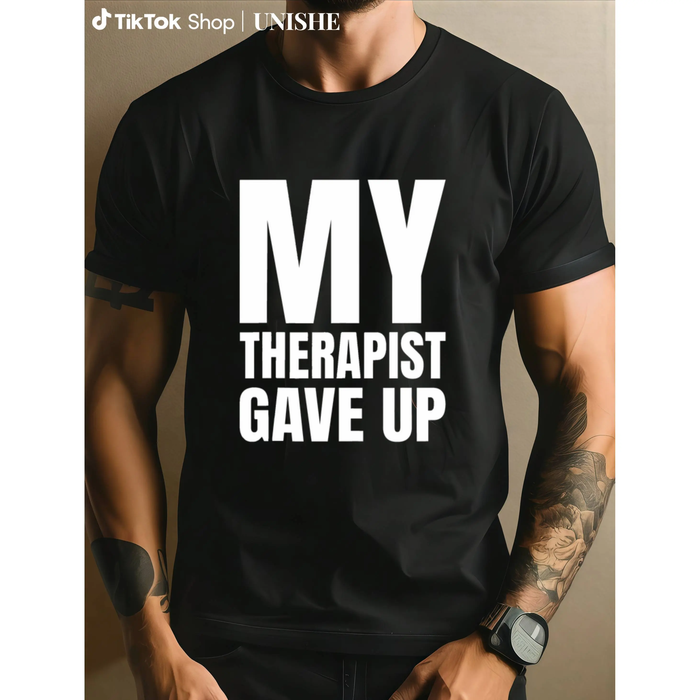 Bold Typography 'My Therapist Gave Up' Tee – Fun Mental Health Statement Shirt