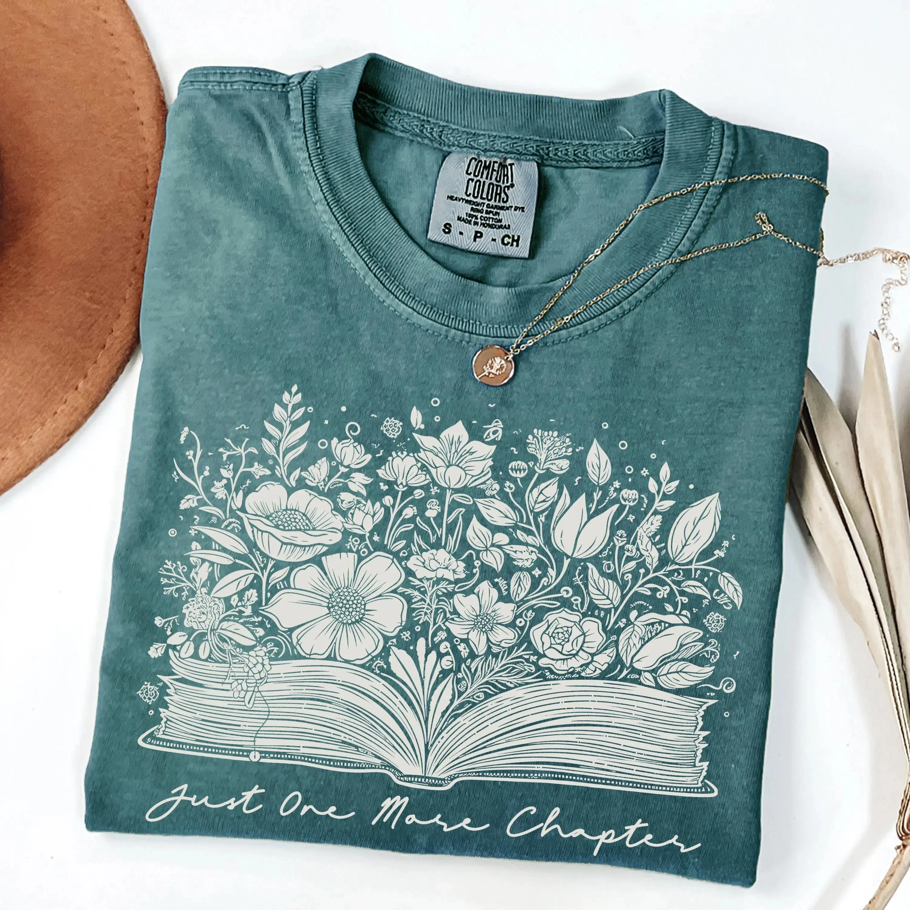 Comfort Colors Just One More Chapter Floral Book T-Shirt, Vintage Book Lover Graphic Tee, Cottagecore Reading Shirt, Literary Gift for Women