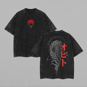 Naruto Obito Uchiha T Shirt Mask Vintage Acid Wash Streetwear  Retro Anime Graphic Men Tees Cotton Top Clothing