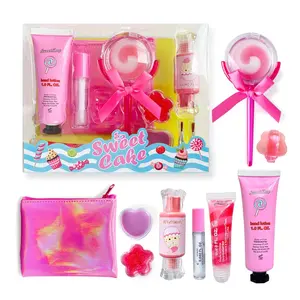11 Pcs MAKE YOU UP Lip Gloss Set for Girls, 11Pcs Lip Care Set with Ice Cream and Lollipop Shaped Lip Glosses
