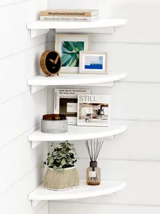Forbena White Corner Floating Shelves for Wall Set of 4, Rounded Corner Shelves Wall Mounted for Kids Bedroom Books, Cute Wood Hanging Corner Shelf for Bathroom Decor, Living Room, Small Spaces
