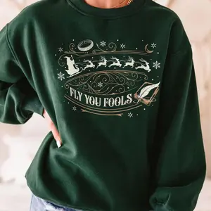 Fly You Fools TLOTR parody Sweatshirt, Vintage Style Fantasy The Lord 0f the R!ngs Quote Crewneck, Cozy Streetwear Gift For Book