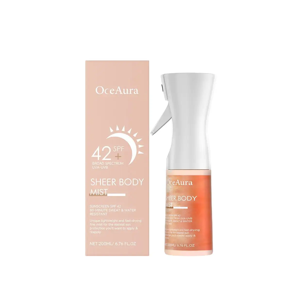 Sunglaze Sheer Body Mist Sunscreen SPF 42, Infused with Shimmering Body Oil, Hydrating Mist, Hydrates, Gives Skin a Glowy Finish, Lightweight, Fast-Absorbing(200ML)