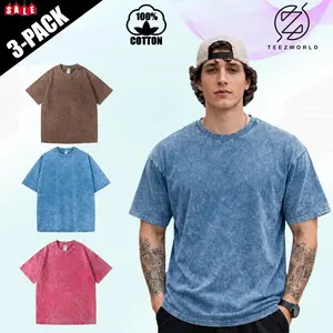 3-Pack Oversized Vintage Acid Wash T Shirts Heavyweight Cotton Distressed Hip Hop Harajuku Washed Tees Baggy Gym Workout Fitness Running Tops Unisex Retro Streetwear Breathable Summer Set